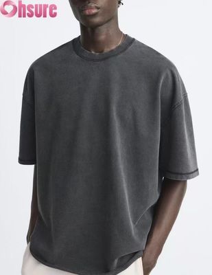 T-shirt poids lourd personnalisé pour hommes - Vêtements de rue vintage en coton lavé, conception de l'épaule de grande taille, commande en vrac disponible