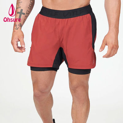 Shorts de sport 2 en 1 pour hommes, respirants, d'été, avec cordon de serrage à la taille, couleur unie, logo personnalisé OEM