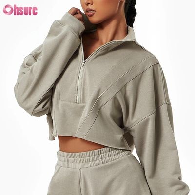 Logo personnalisé Sweat-shirt uni personnalisé Femmes Hoodies Imprimé Coton épais Ensembles courts décontractés Femmes Deux pièces Tricot d'hiver