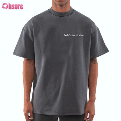 T-shirt surdimensionné en coton vintage lavé de haute qualité, coupe ample, épaules tombantes, épais, avec logo personnalisé imprimé