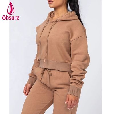 Vêtements de fitness femmes pullover haut en coton organique laine de sport capuchons puff logo femmes entraînement de fitness capuchons