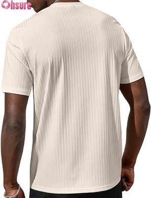 T-shirt de base à manches courtes pour hommes T-shirt décontracté à col rond à nervures