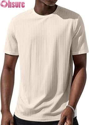 T-shirt de base à manches courtes pour hommes T-shirt décontracté à col rond à nervures
