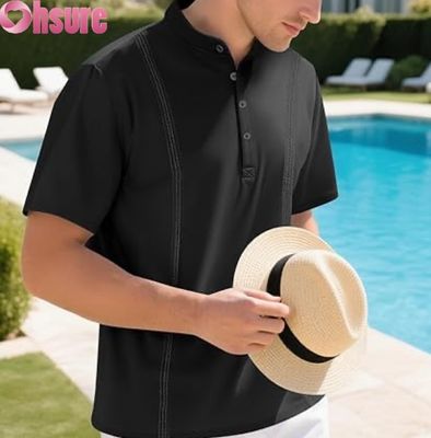 T-shirts Henley décontractés pour hommes, classiques, boutonnés, de couleur unie, t-shirts d'été