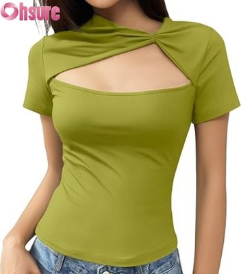 T-shirts d'été pour femmes, coupe ajustée | Hauts à col ras du cou et manches courtes découpées | OEM personnalisé mode 2025