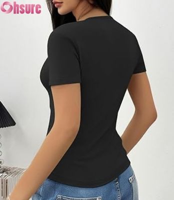 T-shirts d'été pour femmes, coupe ajustée | Hauts à col ras du cou et manches courtes découpées | OEM personnalisé mode 2025