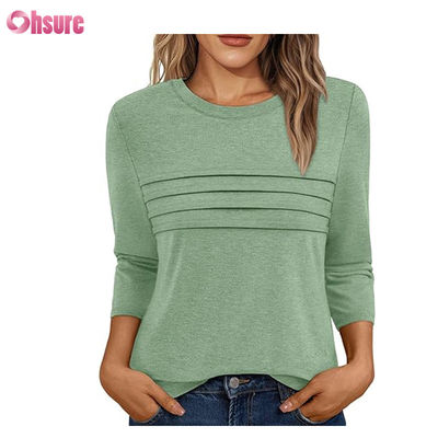 T-shirt de fitness à manches trois-quarts en coton, hauts décontractés, col rond, t-shirt pour femme, travail, sport