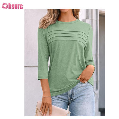 T-shirt de fitness à manches trois-quarts en coton, hauts décontractés, col rond, t-shirt pour femme, travail, sport