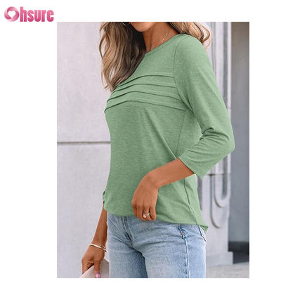 T-shirt de fitness à manches trois-quarts en coton, hauts décontractés, col rond, t-shirt pour femme, travail, sport