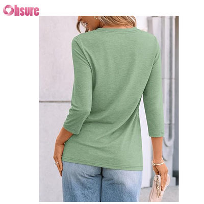T-shirt de fitness à manches trois-quarts en coton, hauts décontractés, col rond, t-shirt pour femme, travail, sport