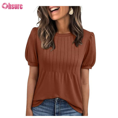 Hauts pour femmes T-shirts à manches courtes Blouses Chic Décontracté Affaires Plissé Été Mode 2025 Vêtements Basiques Confortables
