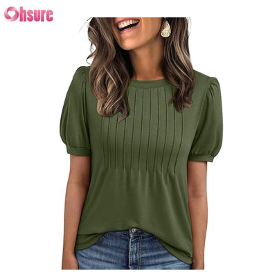 Hauts pour femmes T-shirts à manches courtes Blouses Chic Décontracté Affaires Plissé Été Mode 2025 Vêtements Basiques Confortables