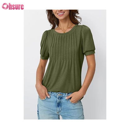 Hauts pour femmes T-shirts à manches courtes Blouses Chic Décontracté Affaires Plissé Été Mode 2025 Vêtements Basiques Confortables