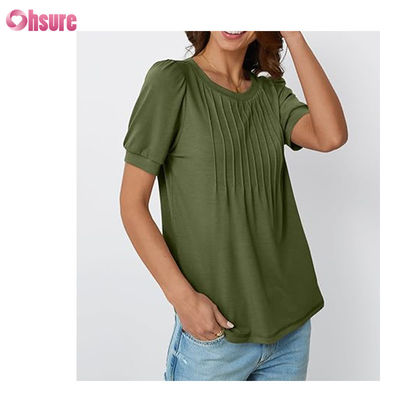 Hauts pour femmes T-shirts à manches courtes Blouses Chic Décontracté Affaires Plissé Été Mode 2025 Vêtements Basiques Confortables