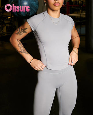 Shorts de haute qualité pour femmes Manches en capuchon Gym Tee Tricot respirant chemises tricotées design à manches de culture Eco-friendly XS XXS disponible