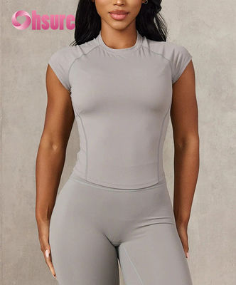 Shorts de haute qualité pour femmes Manches en capuchon Gym Tee Tricot respirant chemises tricotées design à manches de culture Eco-friendly XS XXS disponible