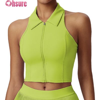 Tops de sport féminins haut de gamme - T-shirt de yoga anti-humidité avec coussin fixe, collier de support et ajustement mince pour le gymnase, le port quotidien, le golf