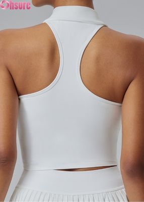 Tops de sport féminins haut de gamme - T-shirt de yoga anti-humidité avec coussin fixe, collier de support et ajustement mince pour le gymnase, le port quotidien, le golf