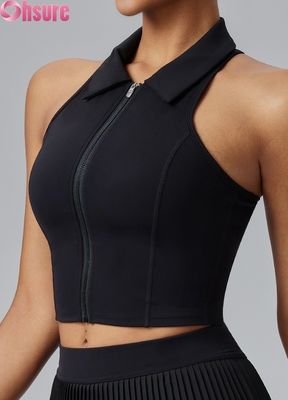 Tops de sport féminins haut de gamme - T-shirt de yoga anti-humidité avec coussin fixe, collier de support et ajustement mince pour le gymnase, le port quotidien, le golf