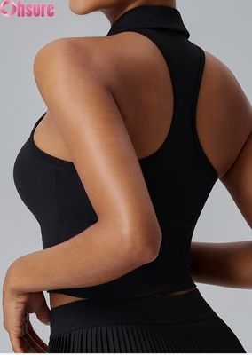 Tops de sport féminins haut de gamme - T-shirt de yoga anti-humidité avec coussin fixe, collier de support et ajustement mince pour le gymnase, le port quotidien, le golf