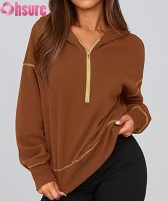 Sweat à capuche zippé mi-long pour femme | Sweat-shirt en polaire oversize | Logo personnalisé