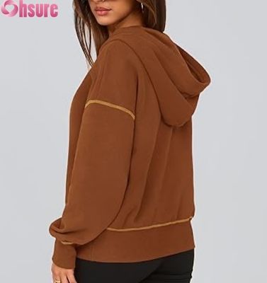 Sweat à capuche zippé mi-long pour femme | Sweat-shirt en polaire oversize | Logo personnalisé