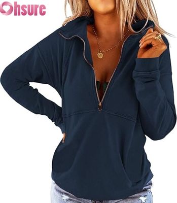 Sweat-shirt à demi-zip pour femmes, pull décontracté en polaire, fabricant OEM ODM