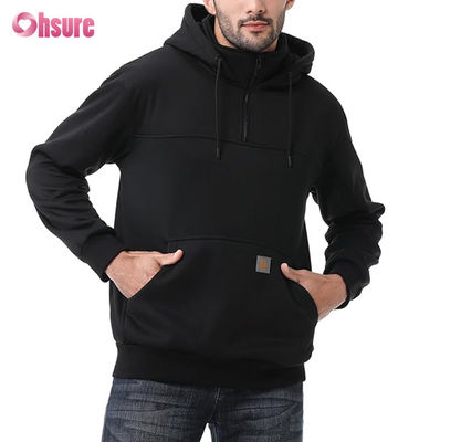 Sweat à capuche quart de zip épais personnalisé XL pour homme 100% coton éponge français col ras du cou style hiver à capuche uni