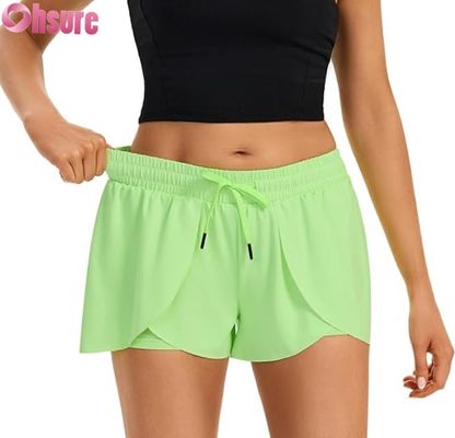 Shorts de gymnastique pour femmes à jupe flottante en 2 en 1 Shorts de course enveloppés avec poche taille haute Vêtements de sport pour l'entraînement de yoga