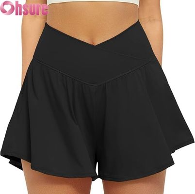 Jupe-short de sport taille haute pour femmes 2-en-1, short de course ample avec doublure intérieure, poches, yoga, tennis, entraînement, vêtement de sport, short chaud