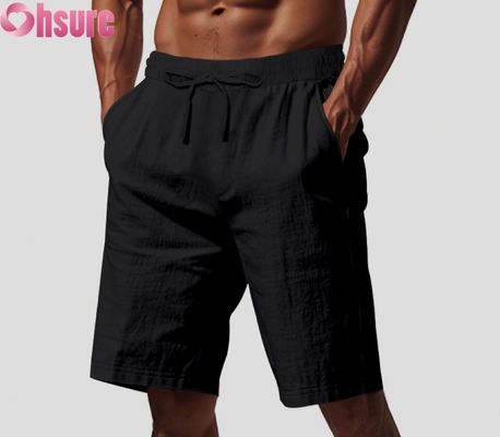 Shorts décontractés en lin léger pour hommes, respirants pour l'été, de plage, de sport, coupe ample, mi-longueur, taille élastique confortable