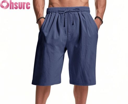 Shorts décontractés en lin léger pour hommes, respirants pour l'été, de plage, de sport, coupe ample, mi-longueur, taille élastique confortable