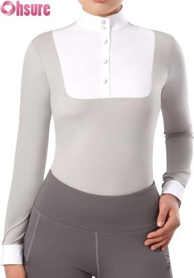 T-shirt équestre à manches longues pour femmes Monture haut avec design patchwork