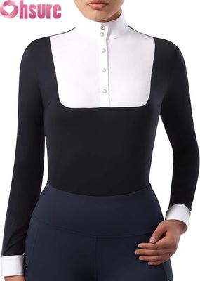 T-shirt équestre à manches longues pour femmes Monture haut avec design patchwork