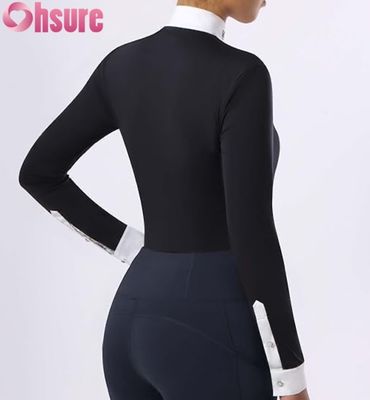 T-shirt équestre à manches longues pour femmes Monture haut avec design patchwork