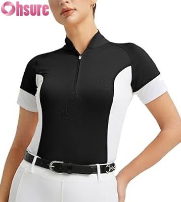 Chemise de concours équestre personnalisée en gros pour femmes - Hauts d'équitation respirants - Manches courtes - Vêtements d'équitation
