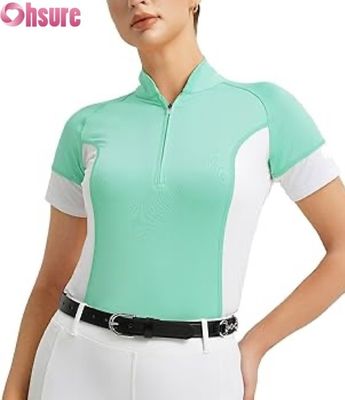 Chemise de concours équestre personnalisée en gros pour femmes - Hauts d'équitation respirants - Manches courtes - Vêtements d'équitation