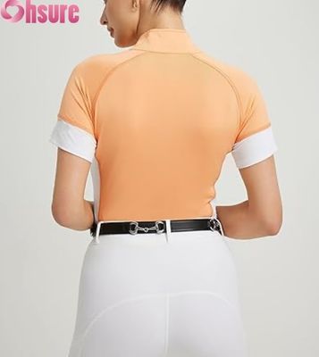 Chemise de concours équestre personnalisée en gros pour femmes - Hauts d'équitation respirants - Manches courtes - Vêtements d'équitation