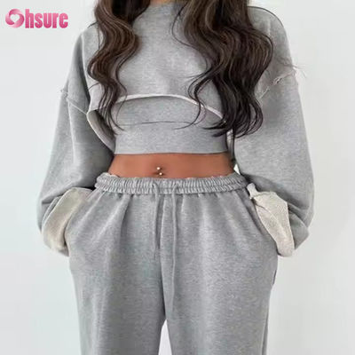 Mode personnalisée Sport français Terry Sweatsuit Ensemble de jogger en 3 pièces pour femmes Sweatpants et haut de la culture en épingle à cheveux