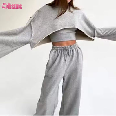 Mode personnalisée Sport français Terry Sweatsuit Ensemble de jogger en 3 pièces pour femmes Sweatpants et haut de la culture en épingle à cheveux