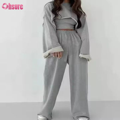 Mode personnalisée Sport français Terry Sweatsuit Ensemble de jogger en 3 pièces pour femmes Sweatpants et haut de la culture en épingle à cheveux