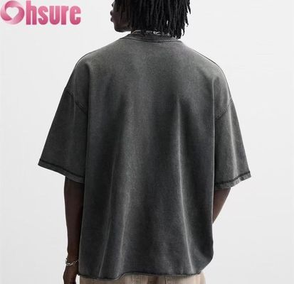 T-shirt poids lourd personnalisé pour hommes - Vêtements de rue vintage en coton lavé, conception de l'épaule de grande taille, commande en vrac disponible