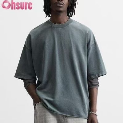 T-shirt poids lourd personnalisé pour hommes - Vêtements de rue vintage en coton lavé, conception de l'épaule de grande taille, commande en vrac disponible