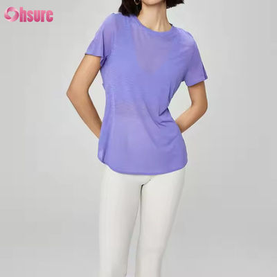 T-shirt de sport à manches courtes creux, légère pour femmes, respirant, rapide à sécher, transparent T-shirts de yoga décontractés