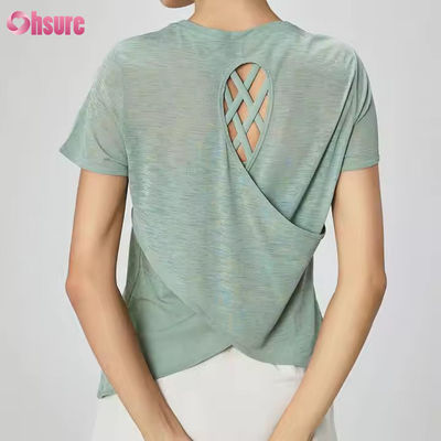 T-shirt de sport à manches courtes creux, légère pour femmes, respirant, rapide à sécher, transparent T-shirts de yoga décontractés