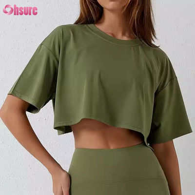 2025 Loose Quick Dry Running Workout Gym Top Fitness Training Yoga Vêtements de sport T-shirts haut de la culture pour les femmes