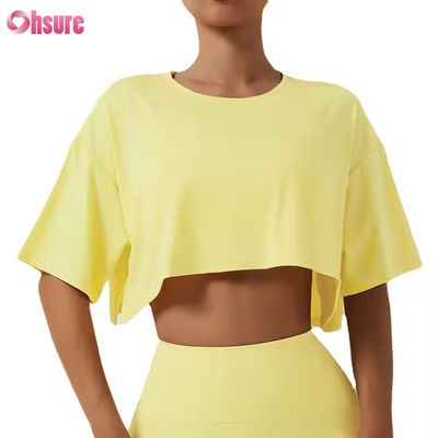 2025 Loose Quick Dry Running Workout Gym Top Fitness Training Yoga Vêtements de sport T-shirts haut de la culture pour les femmes