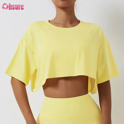2025 Loose Quick Dry Running Workout Gym Top Fitness Training Yoga Vêtements de sport T-shirts haut de la culture pour les femmes