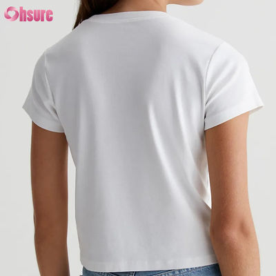 T-shirt court pour femme blanc personnalisé décontracté uni - Silhouette vintage, tricot côtelé en mélange de coton, incontournable du quotidien
