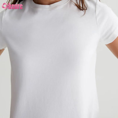 T-shirt court pour femme blanc personnalisé décontracté uni - Silhouette vintage, tricot côtelé en mélange de coton, incontournable du quotidien